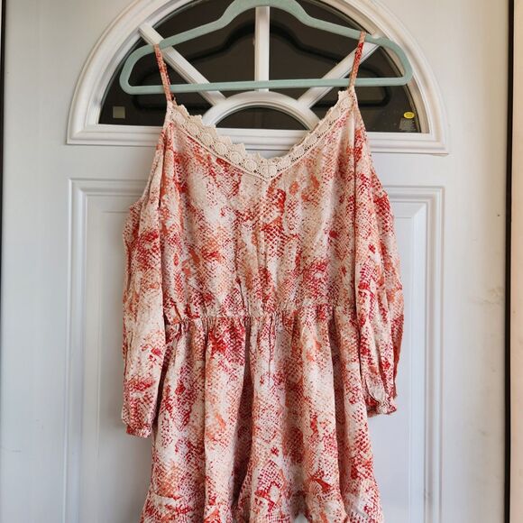 En Creme One Piece Romper Womens SZ Med Snakeskin Resort Vacation Bohemian Open - Picture 4 of 6